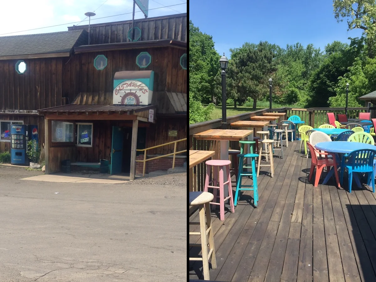 Outdoor seating near the shoreline.
